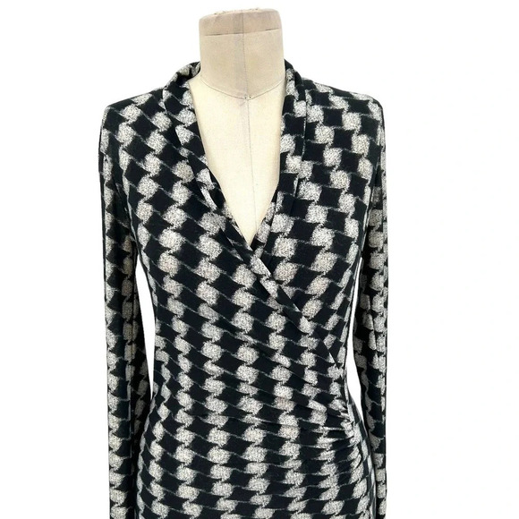 KAMALIKULTURE by Norma Kamali Black Grey Printed Faux Wrap Dress Size XS - Picture 2 of 9